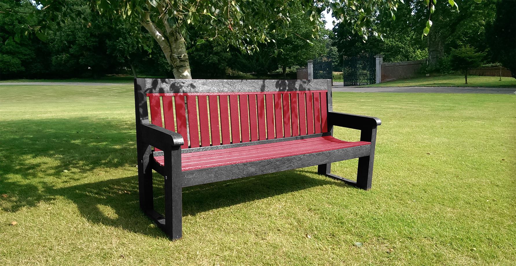 Red metal on sale outdoor bench